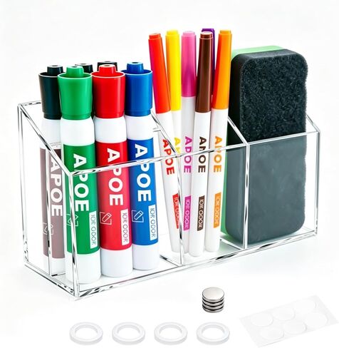 Magnetic Dry Erase Marker Holder for Whiteboard - Clear Acrylic Pen Holder with Strong Magnets for Fridge Refrigerator, Classroom Eraser Storage Caddy, School Locker Organizer, Desk Pencil Cup in Saudi Arabia