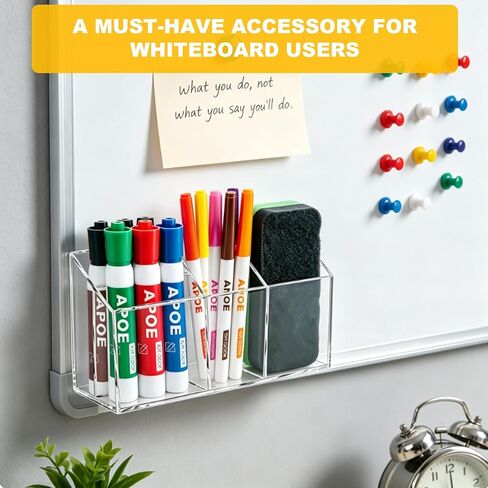 Magnetic Dry Erase Marker Holder for Whiteboard - Clear Acrylic Pen Holder with Strong Magnets for Fridge Refrigerator, Classroom Eraser Storage Caddy, School Locker Organizer, Desk Pencil Cup in Saudi Arabia
