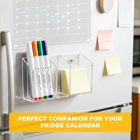 Magnetic Dry Erase Marker Holder for Whiteboard - Clear Acrylic Pen Holder with Strong Magnets for Fridge Refrigerator, Classroom Eraser Storage Caddy, School Locker Organizer, Desk Pencil Cup in Saudi Arabia