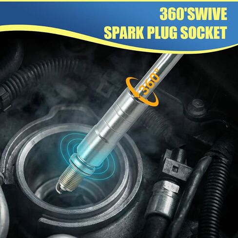 16mm 5/8" Car Spark Plug Socket, Magnetic Swivel Thin Wall 12-Point Spark Plug Removal Tool, 360° Rotatable Extended Long Rod Vehicle 3/8" Drive Socket for Most Cars (Silver) in Saudi Arabia