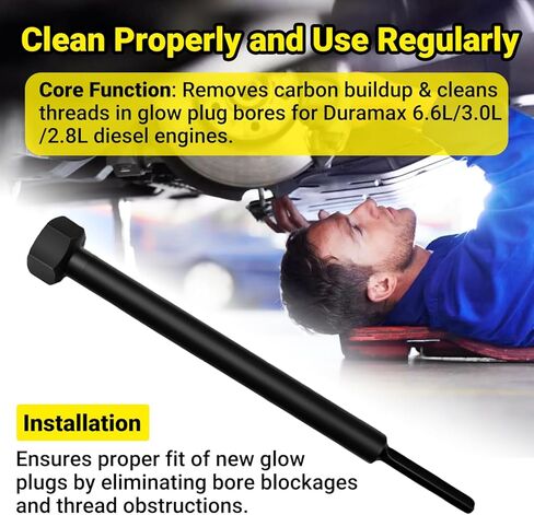 EN-52074 GM-52074 Glow Plug Bore Reamer Tool, Compatible with 6.6L 3.0L 2.8L Duramax Diesel Engines (2001-2025), Carbon Buildup Removal & Thread Cleaning, Replaces Kent-Moore OTC-7223 in Saudi Arabia