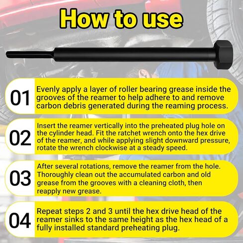 EN-52074 GM-52074 Glow Plug Bore Reamer Tool, Compatible with 6.6L 3.0L 2.8L Duramax Diesel Engines (2001-2025), Carbon Buildup Removal & Thread Cleaning, Replaces Kent-Moore OTC-7223 in Saudi Arabia