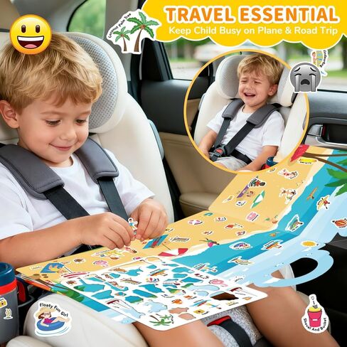 6 Sets Reusable Sticker Book for Toddlers 3-6, Jelly Sticker Books for Toddler, Travel Sticker Activity Toys for Kids 3 4 5 6 Years Old Girls & Boys in Saudi Arabia