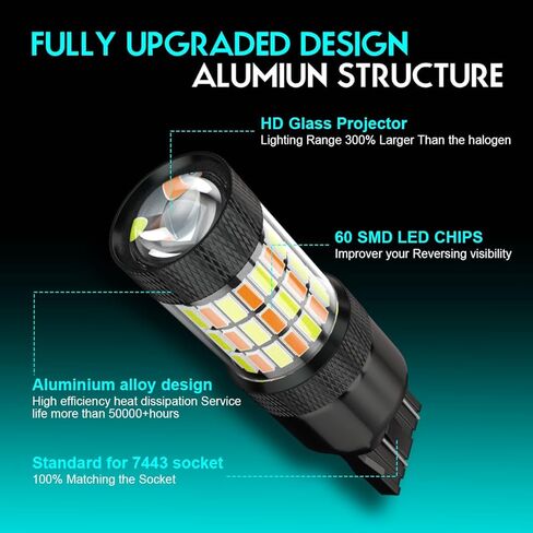 7443 7444NA Switchback LED Turn Signal Bulbs For Toyota Camry 2018 2019 2020 2021 2022 2023 2024 SE/LE/TRD/L, 2025 SE/LE, 2012-2017 All Trims, 300% Brighter Dual Color White/Amber, Parking Light, 2PCS in Kuwait