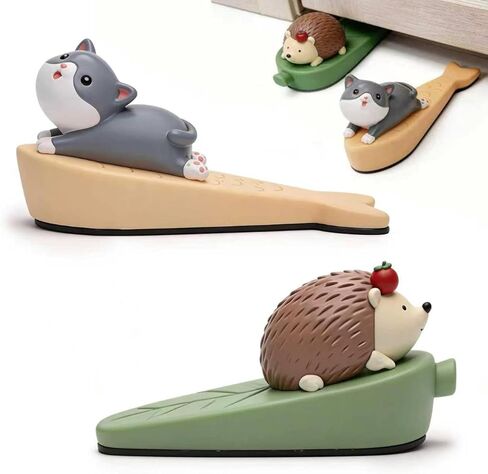 Cute Door Stoppers 2 Pack, Cat & Hedgehog Door Stops for Bottom of Door, Resin Decorative Door Stopper for Home Office Bedroom, Non-Slip Heavy Duty Door Stop in Saudi Arabia