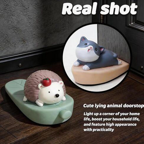 Cute Door Stoppers 2 Pack, Cat & Hedgehog Door Stops for Bottom of Door, Resin Decorative Door Stopper for Home Office Bedroom, Non-Slip Heavy Duty Door Stop in Saudi Arabia