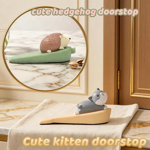 Cute Door Stoppers 2 Pack, Cat & Hedgehog Door Stops for Bottom of Door, Resin Decorative Door Stopper for Home Office Bedroom, Non-Slip Heavy Duty Door Stop in Saudi Arabia