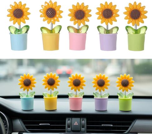 5pcs qfwdfcTrenz 5pcs رأس عباد الشمس مزركشة للسيارات، عباد الشمس Bobblehead لوحة القيادة الزينة لطيف الراتنج سيارة الحلي عباد الشمس الملحقات الداخلية للنساء، مكتب ديكور المنزل مكتب الحلي الهدايا in Kuwait