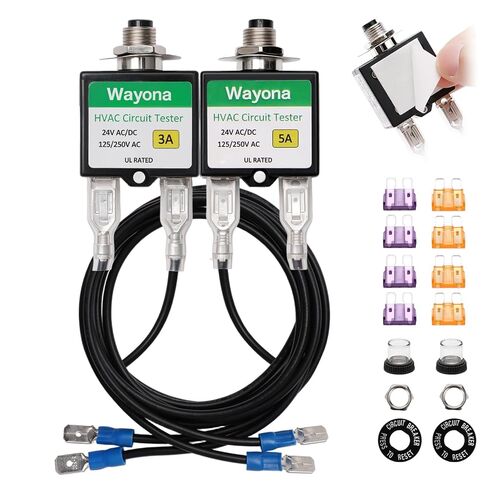 Wayona 2-Pack 3 Amp & 5 Amp Resettable Fuse Popper HVAC Kit with Extra Fuses, Self-Adhesive Backing & Waterproof Caps, UL Listed Circuit Tester for Circuit Breaker 24V AC/DC & 125/250V AC, Fuse Saver in Saudi Arabia