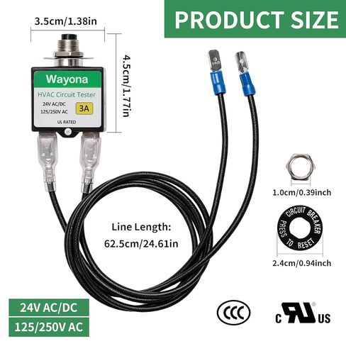 Wayona 2-Pack 3 Amp & 5 Amp Resettable Fuse Popper HVAC Kit with Extra Fuses, Self-Adhesive Backing & Waterproof Caps, UL Listed Circuit Tester for Circuit Breaker 24V AC/DC & 125/250V AC, Fuse Saver in Saudi Arabia