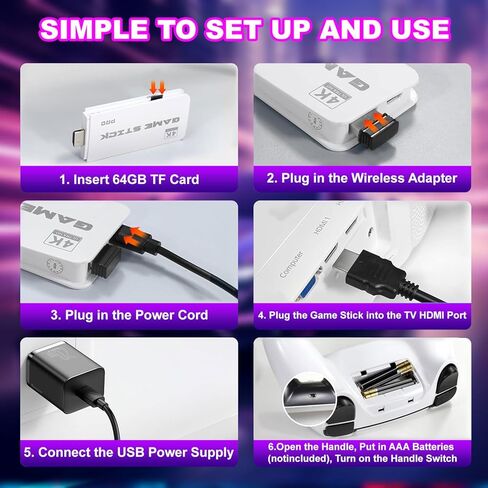 M15 Wireless Retro Gaming Console Upgrade Retro Game Stick with 23 Emulators, Plug & Play Video Games with Built in 64GB 20,000+ Games, Gamestick 4K HDMI Output for TV with 2.4G Wireless Controllers in Saudi Arabia