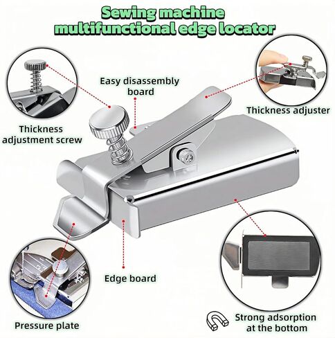 3rd Gen Magnetic Seam Guide for Sewing Machine, Adjustable Universal Hem Guide with Clip & Strong Magnet - Compatible with Walking Foot, Multi-Size Hemmer Presser Foot, Sewing Accessories in Saudi Arabia