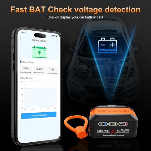 KONNWEI KW906 OBD2 Scanner Bluetooth, Professional Code Reader & Scan Tool for All Cars, Automotive Diagnostic Tool to Check Engine Light & Clear Fault Codes, Auto Scan, Live Data, Battery Test in Kuwait