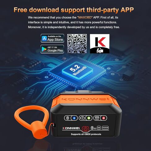 KONNWEI KW906 OBD2 Scanner Bluetooth, Professional Code Reader & Scan Tool for All Cars, Automotive Diagnostic Tool to Check Engine Light & Clear Fault Codes, Auto Scan, Live Data, Battery Test in Kuwait