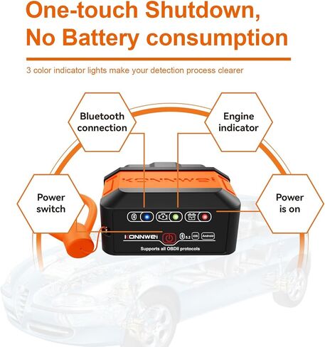 KONNWEI KW906 OBD2 Scanner Bluetooth, Professional Code Reader & Scan Tool for All Cars, Automotive Diagnostic Tool to Check Engine Light & Clear Fault Codes, Auto Scan, Live Data, Battery Test in Kuwait