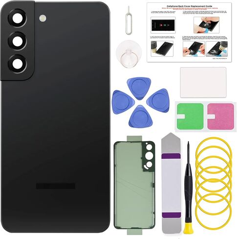 GREEN FUSION متوافق مع استبدال الغطاء الخلفي لهاتف Galaxy S22، والباب الزجاجي الخلفي S22 مع عدسة الكاميرا المثبتة مسبقًا، وأدوات الإصلاح والتعليمات، باللون الأسود الوهمي in Saudi Arabia