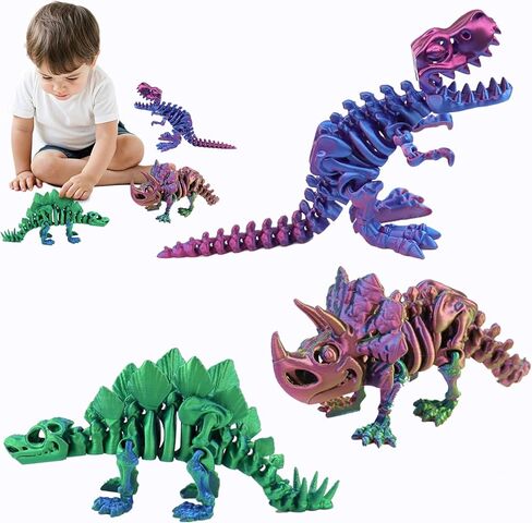 3-Piece Set 3D Printed Movable Dinosaur Toy Figures with Flexible Joints, Tyrannosaurus Rex, Stegosaurus, and Triceratops, Suitable as Gift, Toy and Desktop Decoration for Kids and Adults in Saudi Arabia
