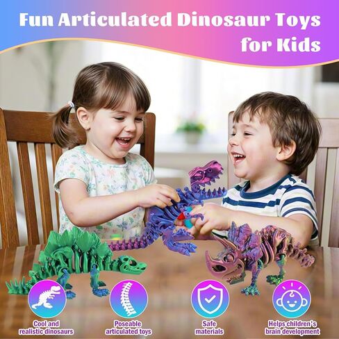 3-Piece Set 3D Printed Movable Dinosaur Toy Figures with Flexible Joints, Tyrannosaurus Rex, Stegosaurus, and Triceratops, Suitable as Gift, Toy and Desktop Decoration for Kids and Adults in Saudi Arabia
