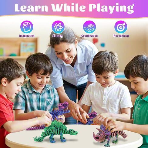3-Piece Set 3D Printed Movable Dinosaur Toy Figures with Flexible Joints, Tyrannosaurus Rex, Stegosaurus, and Triceratops, Suitable as Gift, Toy and Desktop Decoration for Kids and Adults in Saudi Arabia