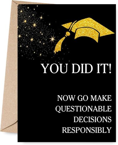 Graduation Card Gifts, Black and Gold Congrats College, High School Graduation Greeting Card with Envelopes, Grad Gifts for Daughter, Son in Saudi Arabia