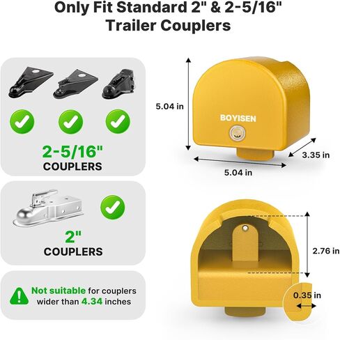 BOYISEN Trailer Coupler Lock for 2" & 2-5/16" Couplers, Heavy-Duty Wraparound Anti-Theft Tongue Lock with 3 Keys & Dust Cap, for RV, Camper, Boat & Travel Trailer, Rust-Resistant in Saudi Arabia