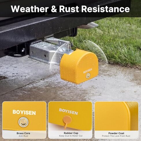BOYISEN Trailer Coupler Lock for 2" & 2-5/16" Couplers, Heavy-Duty Wraparound Anti-Theft Tongue Lock with 3 Keys & Dust Cap, for RV, Camper, Boat & Travel Trailer, Rust-Resistant in Saudi Arabia