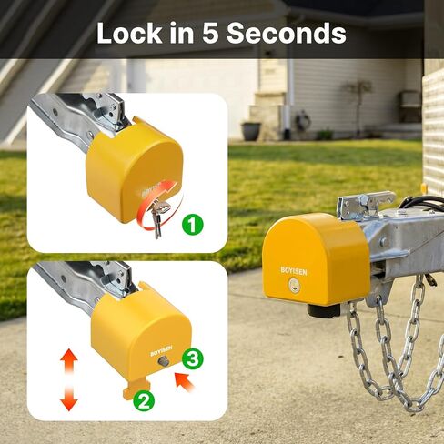 BOYISEN Trailer Coupler Lock for 2" & 2-5/16" Couplers, Heavy-Duty Wraparound Anti-Theft Tongue Lock with 3 Keys & Dust Cap, for RV, Camper, Boat & Travel Trailer, Rust-Resistant in Saudi Arabia
