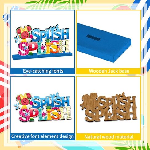 4pcs Pool Party Decorations Wood Centerpieces Hot Hello Summer Party Decorations Beach Volleyball Watermelon Pattern Splish Splash Birthday Table Centerpieces in Saudi Arabia