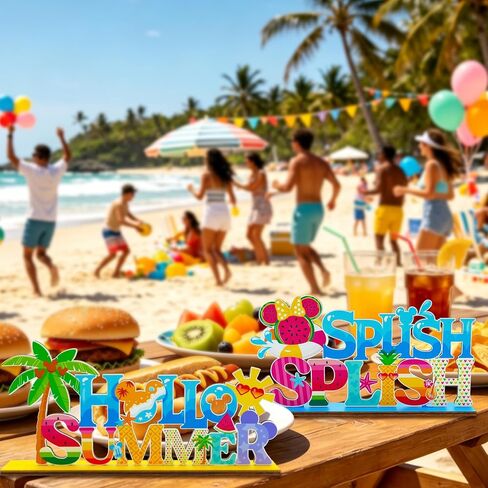 4pcs Pool Party Decorations Wood Centerpieces Hot Hello Summer Party Decorations Beach Volleyball Watermelon Pattern Splish Splash Birthday Table Centerpieces in Saudi Arabia