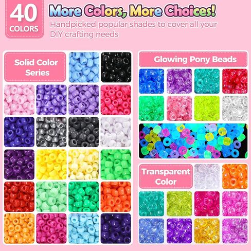Redtwo 96 Colors Pony Beads for Bracelet Making Kit, Rainbow Kandi Beads Bulk Hair Beads Friendship Bracelet Kit, Craft Gifts Set for Girls in Saudi Arabia