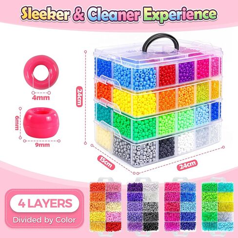 Redtwo 96 Colors Pony Beads for Bracelet Making Kit, Rainbow Kandi Beads Bulk Hair Beads Friendship Bracelet Kit, Craft Gifts Set for Girls in Saudi Arabia