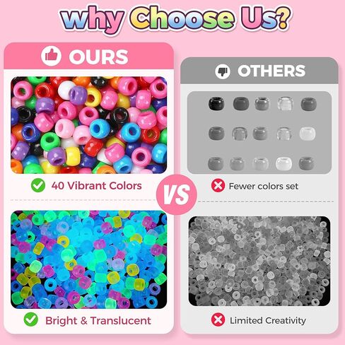 Redtwo 96 Colors Pony Beads for Bracelet Making Kit, Rainbow Kandi Beads Bulk Hair Beads Friendship Bracelet Kit, Craft Gifts Set for Girls in Saudi Arabia