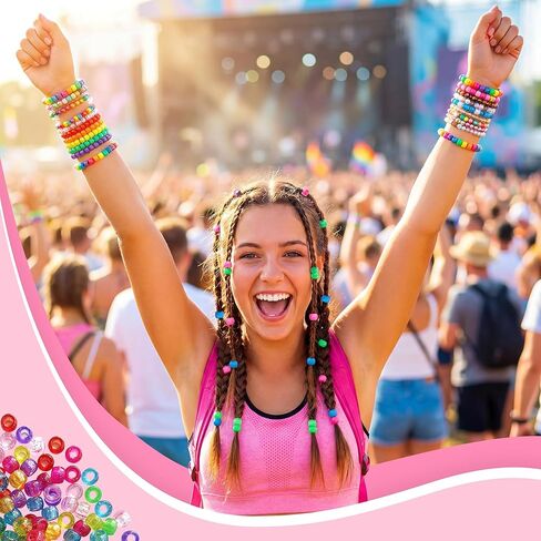 Redtwo 96 Colors Pony Beads for Bracelet Making Kit, Rainbow Kandi Beads Bulk Hair Beads Friendship Bracelet Kit, Craft Gifts Set for Girls in Saudi Arabia
