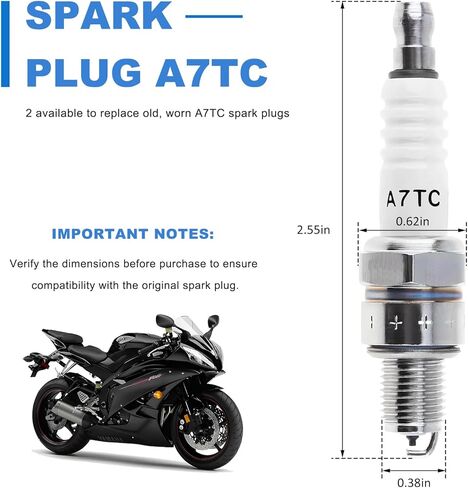 قطعتان من قابس الإشعال، A7TC لمحركات GY6 50cc 70cc 90cc 110cc 125cc 150cc، استبدال شمعات الإشعال A7TC عالية الأداء لـ U20FSR U22FSR-U C5HA C5HSB in Kuwait
