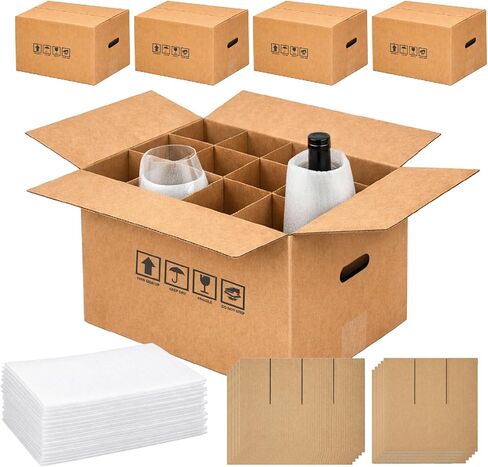 5 Sets Wine Glass Moving Boxes, Wine Boxes for Shipping, Moving Boxes for Dishes with Reinforced Cardboard and Handles for Moving Glassware Dishes Wine, Perfect Wine Lover Gift (16x11.8x11.8 in) in Saudi Arabia