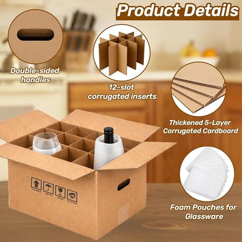 5 Sets Wine Glass Moving Boxes, Wine Boxes for Shipping, Moving Boxes for Dishes with Reinforced Cardboard and Handles for Moving Glassware Dishes Wine, Perfect Wine Lover Gift (16x11.8x11.8 in) in Saudi Arabia