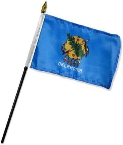 AES Small 4" x 6" 4x6 inch Oklahoma Hand DESK Flag Polyester Material Stitched Edges 11" Plastic Stick Flag Hand Held Mini Small Stick Flags in Kuwait