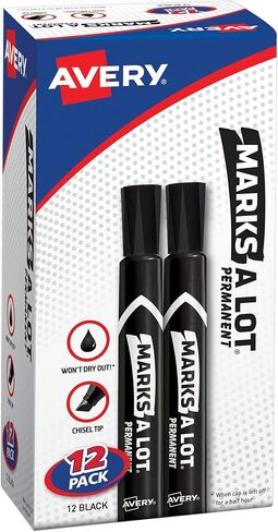AVERY Marks-A-Lot Permanent Markers, Large Desk-Style Size, Chisel Tip, Water and Wear Resistant, 12 Black Markers (98028) in Saudi Arabia