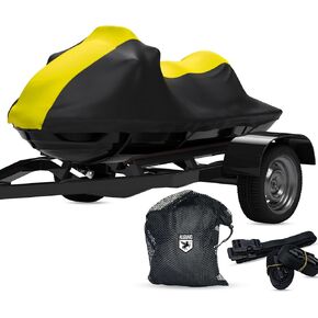 Weatherproof Jet Ski Cover Compatible with 2002-2009 Sea Doo GTX Series – Yellow/Black – Trailerable – Includes Trailer Straps and Storage Bag in Saudi Arabia