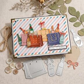 Shopping Bag Die Cuts for Card Making, Wine Bottle Carbon Steel Cutting Dies, Metal Die Cutting Mold, Scrapbooking Dies, DIY Etched Embossing Stencil for Craft in Saudi Arabia