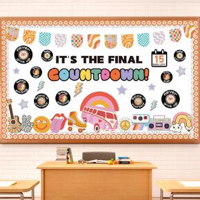 End of The Year Bulletin Board Decorations Set Retro Groovy May Graduation Classroom Decor It's The Final Countdown to Summer Cutouts with Orange Bulletin Border for Home Office School Wall Door in Kuwait