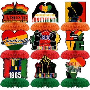 Juneteenth Day Honeycomb Centerpieces,KSKSPE 9PCS Juneteenth Decorations Table Decoration for Happy Juneteenth Day Freedom Day Black African American Independence 1865 Black History Party Decoration in Saudi Arabia