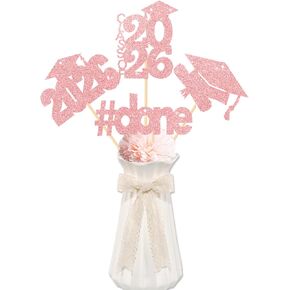 CAVLA 16 Pieces Rose Gold Glitter 2026 Graduation Party Centerpiece Sticks Class of 2026 Done Graduation Cap Diploma Table Toppers 2026 High School College Congrats Grad Grad Party Decoration in Saudi Arabia