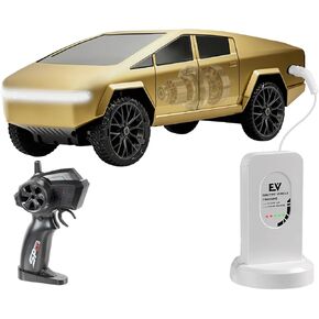 شاحنة بيك اب RC بمقياس 1/24، سيارة تحكم عن بعد بتردد 2.4 جيجا هرتز مع شاحن EV لعبة، بطارية مدمجة قابلة لإعادة الشحن، مصابيح LED، سرير تحميل، توجيه مطور، هدية للأطفال والأولاد والكبار (ذهبي) in Kuwait