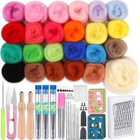 Yizzvb Needle Felting Starter Kit, 3 Sizes of Felting Needles with 24 Colors Wool Roving, Wool Crafting Supplies for Creating Felted Animal Projects in Saudi Arabia