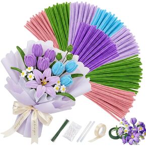 مجموعة أدوات تنظيف الأنابيب المكونة من 400 قطعة: 5 سيقان تنظيف أنابيب متنوعة الألوان من قماش شانيل لمجموعة باقة الزهور التي تصنعها بنفسك - لديكور المنزل، وحفلات الزفاف، وعيد الأم، والهدية الإبداعية (ملونة) in Kuwait