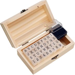 36 Pcs Wooden Rubber Stamps, Wooden Alphabet and Number Stamps with Wood Storage Box, Wood Letter and Number Stamp for DIY Craft, Card Making, Scrapbooking Supplies in Saudi Arabia