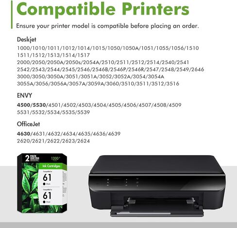 61 61XL خراطيش حبر لطابعات HP بديلة لـ HP61XL HP61 61 خرطوشة حبر سوداء تعمل من أجل Envy 4500 5530 Officejet 4630 4635 Envy 4502 4501 Deskjet 1000 1010 طابعة عالية الإنتاجية باللون الأسود، عبوة من قطعتين in Kuwait