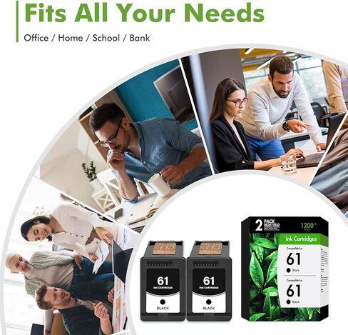 61 61XL خراطيش حبر لطابعات HP بديلة لـ HP61XL HP61 61 خرطوشة حبر سوداء تعمل من أجل Envy 4500 5530 Officejet 4630 4635 Envy 4502 4501 Deskjet 1000 1010 طابعة عالية الإنتاجية باللون الأسود، عبوة من قطعتين in Kuwait