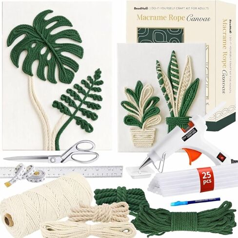 Macrame Kit for Beginners - DIY Rope Canvas Wall Art Kit with Ropes Supplies & Tools | DIY Macrame Art Wall Hanging Decor Starter Set, Craft Kits for Adults, Boho Aesthetic Home Decoration (Black) in Saudi Arabia